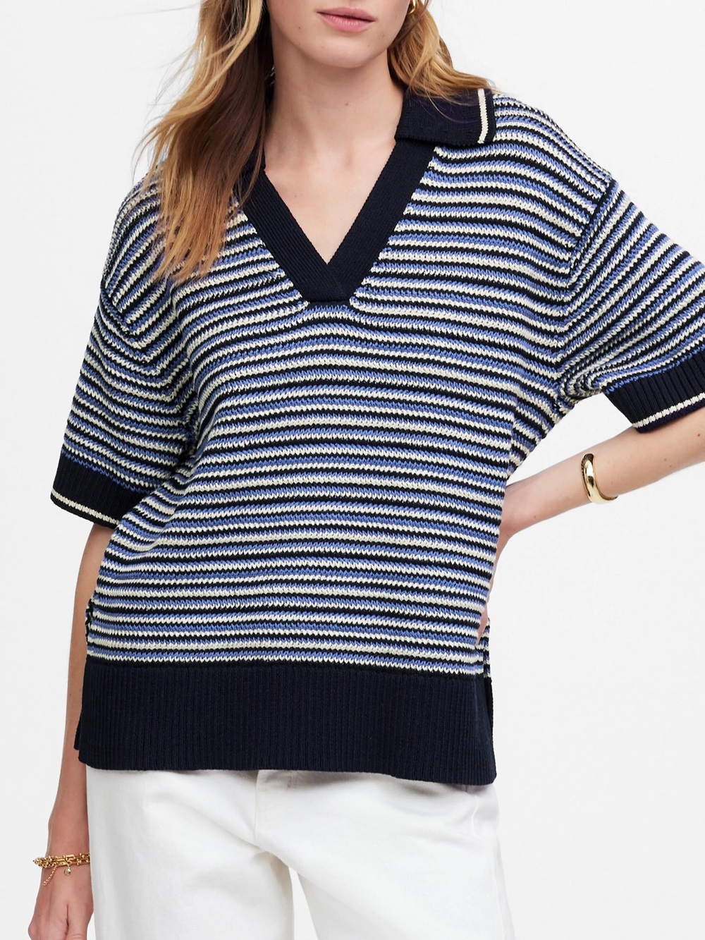 Madewell Stripe Johnny Collar Sweater T-Shirt